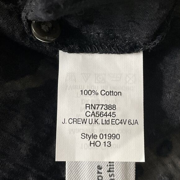 J Crew Blouse Shirt Women Sz 0 Black Button Polka Dot Sheer Burn Out Tuxedo NWT - Picture 9 of 9